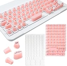 Keyboard Stickers for Long Nails, Raised Keyboards Stickers for Women with Acrylic Nails, Reusable Adhesive Silicone Keyboard Bubbles Compatible with Laptop, Desktop, PC & MacBook (Pink)