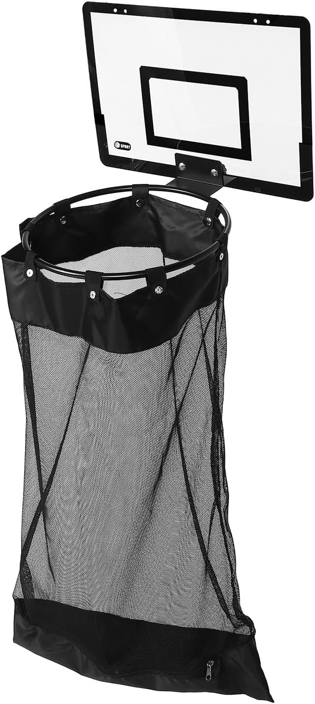 Unomor Hanging Laundry Hamper with Zipper, Basketball Hoop Mesh Laundry Basket for Room, Space-saving Over-the-door Organizer for Dorm, Bathroom Storage, Black