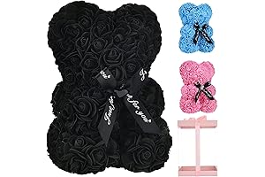 Impeccably Crafted Black Rose Teddy Bear Adorned with Heart-Shaped Diamonds