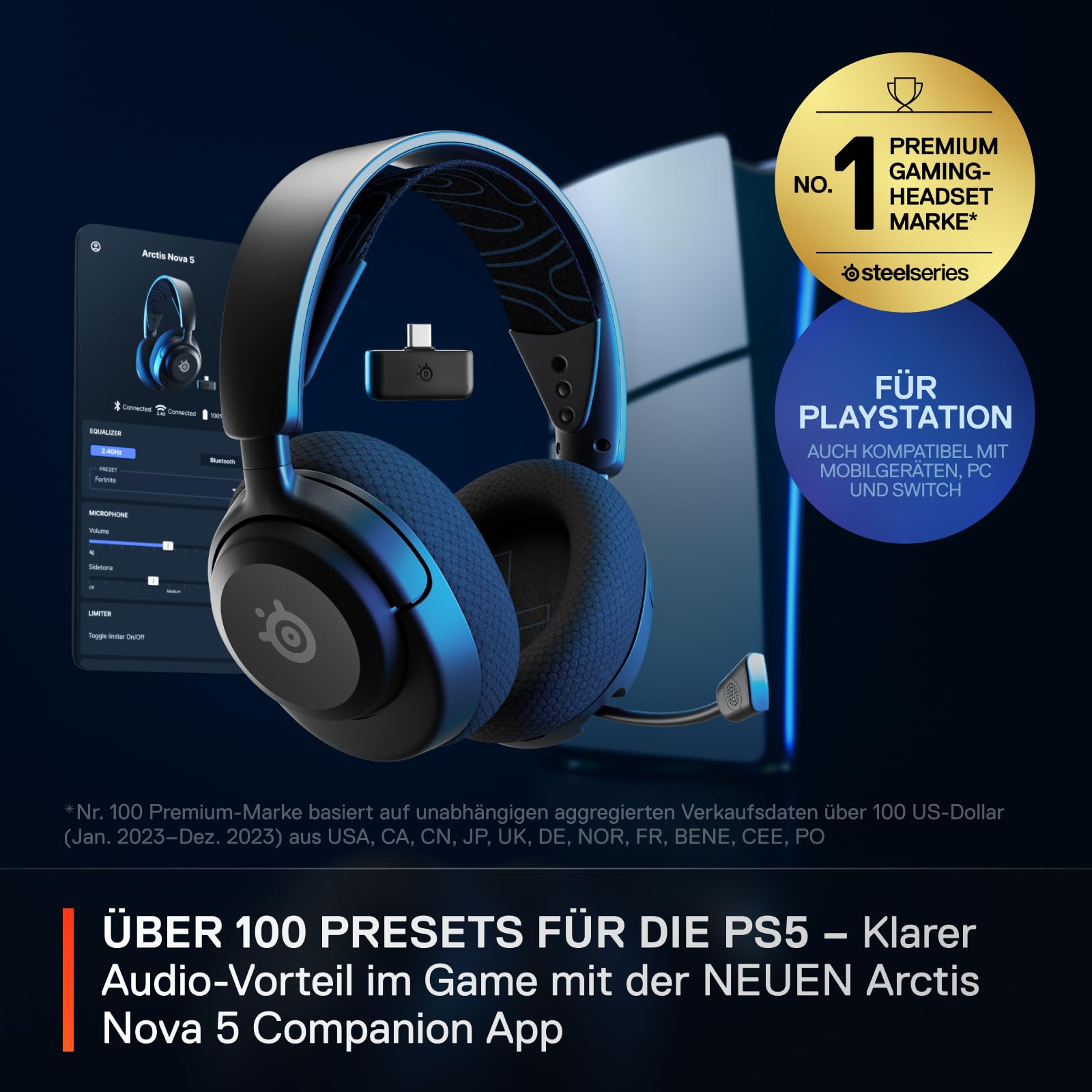 SteelSeries Arctis Nova 5P Wireless Gaming Headset für PS5, PC, Handy, 60 Std. Akkulaufzeit, 2,4 GHz, BT-ClearCast Gen2.X