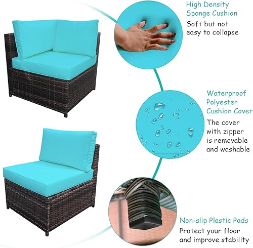 Miniatura 7 de Tangkula Juego de 6 muebles de mimbre para patio, juego de conversación de ratán PE para exteriores para todo tipo de clima, con mesa de centro de