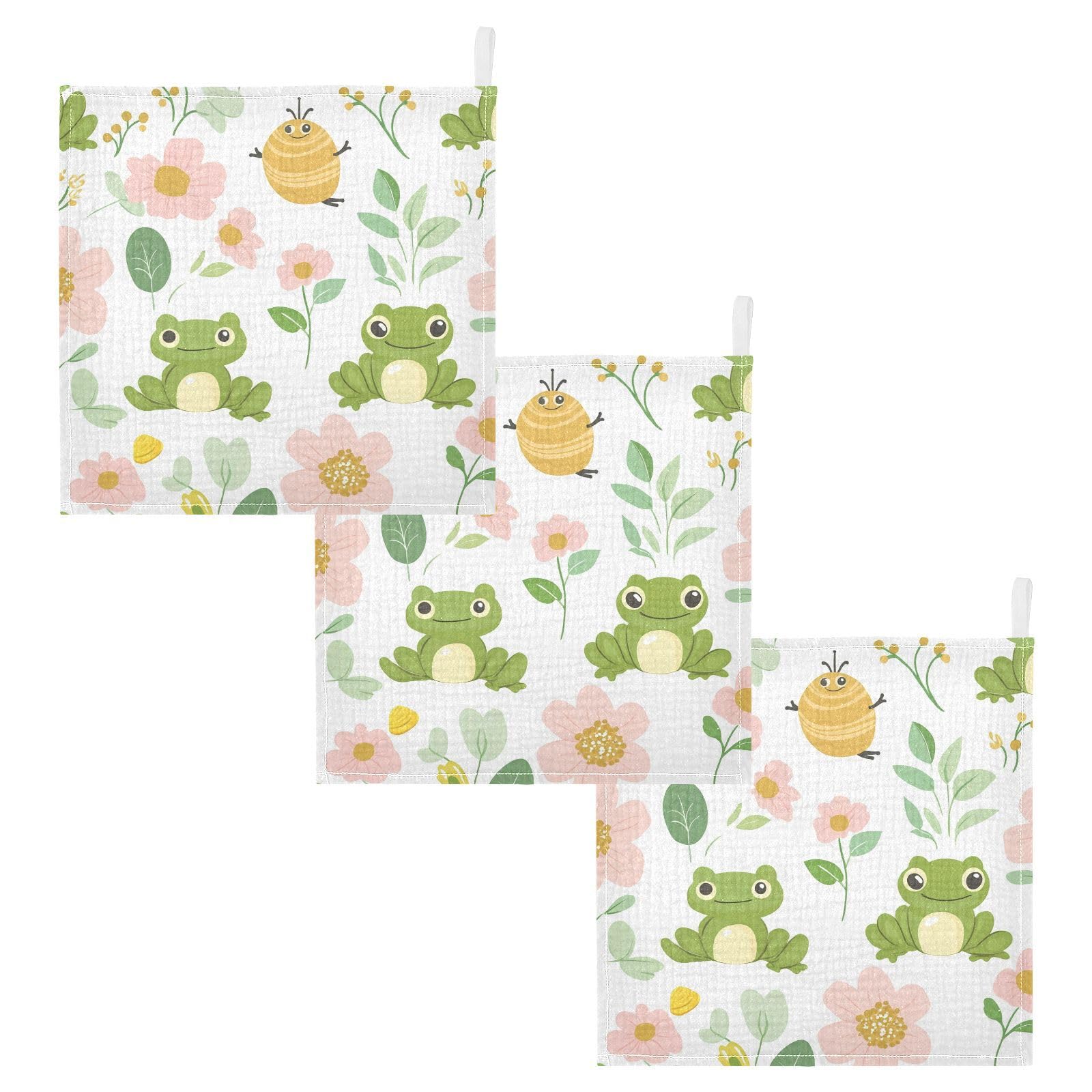 YETTASBIN Cute Frogs Muslin Baby Hand Washcloths Soft Cotton Bath Face Towel 4 Layers Extra Absorbent Feeding Burp
