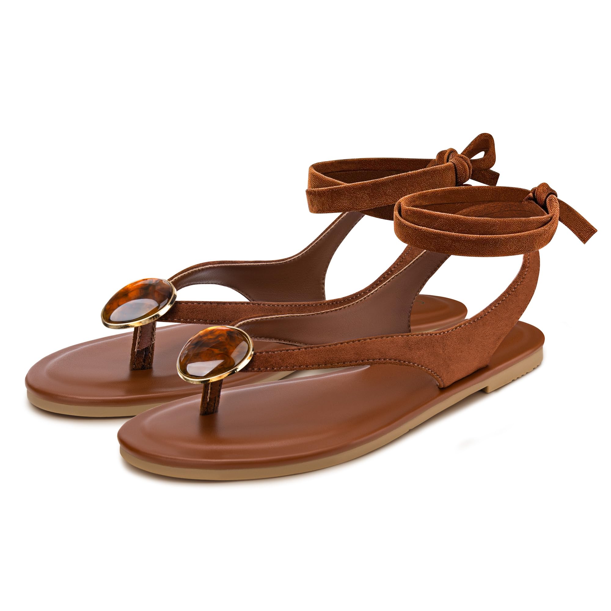 Photo 1 of Carcuume Women's Suede Flat Sandals - Lace Up, Metallic Strappy 9