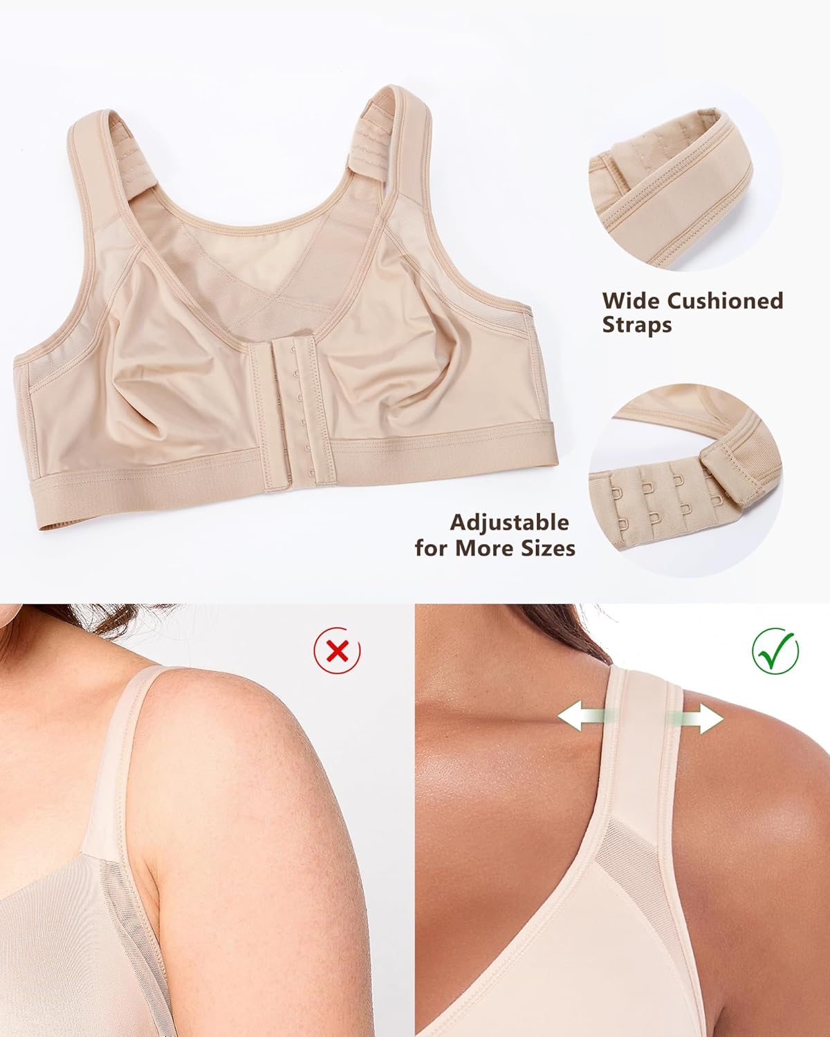 DotVol Women's Comfort Front Closure Back Support Full Coverage Non Padded Wirefree Everyday Bra - Image 5