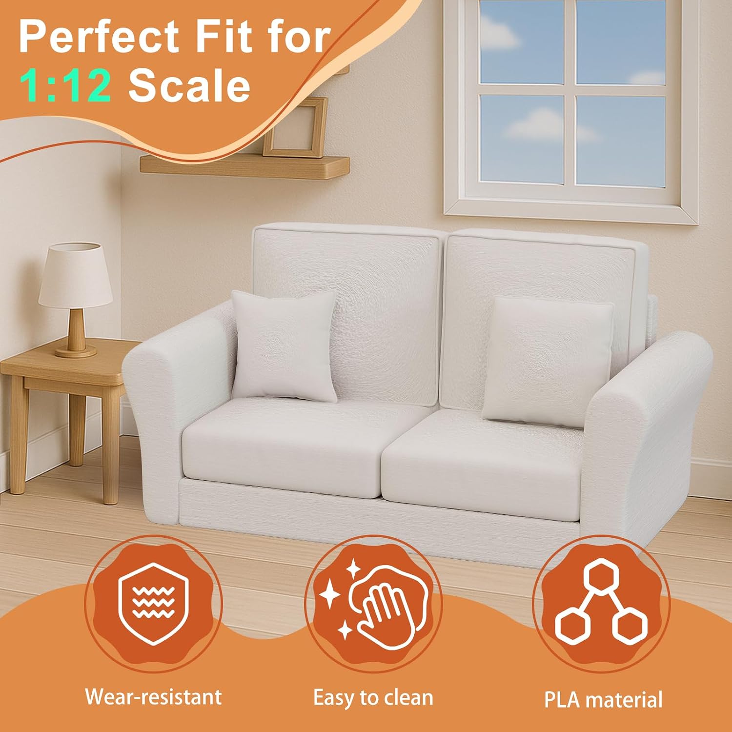 Doll House Furniture Sofa, 1:12 Miniature for Dollhouse Living Room, Realistic Dollhouse Living Room Furniture for Kids, Collectors