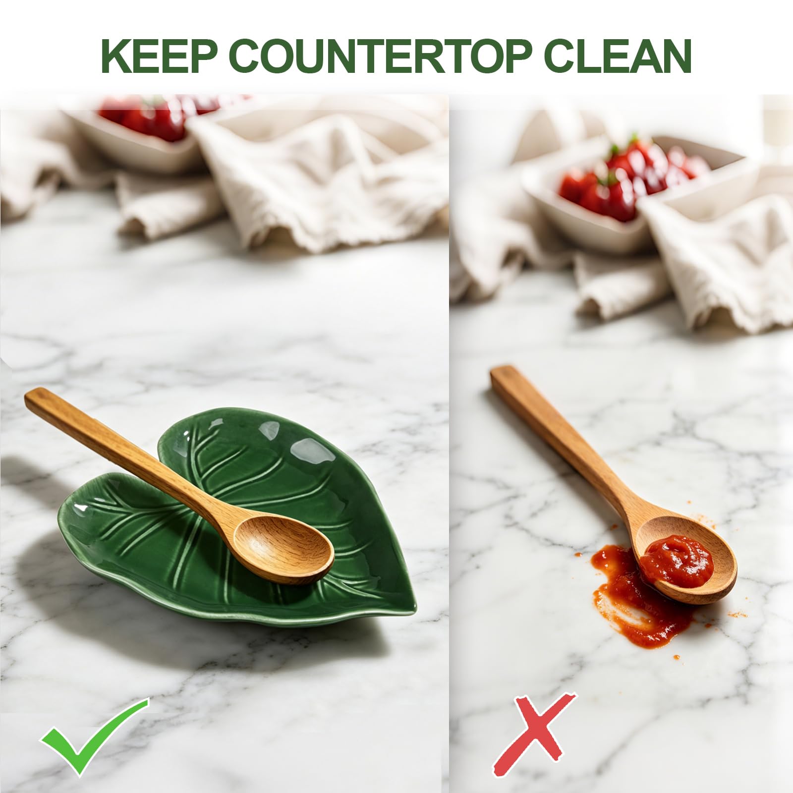 Komforbaa Soporte de cuchara de cerámica para estufa, bonito soporte de cuchara de cerámica para encimera de cocina, resistente al calor, regalo decorativo moderno para el hogar (verde)