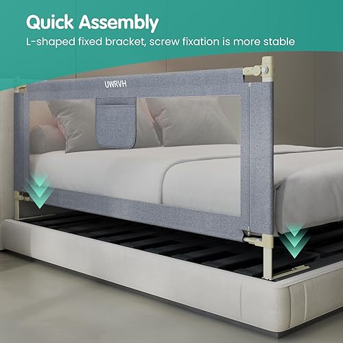Miniatura 4 de Rieles de cama para niños pequeños, rieles de cama para bebé, protector de cama de altura ajustable con bloqueo de seguridad para niños, ajuste