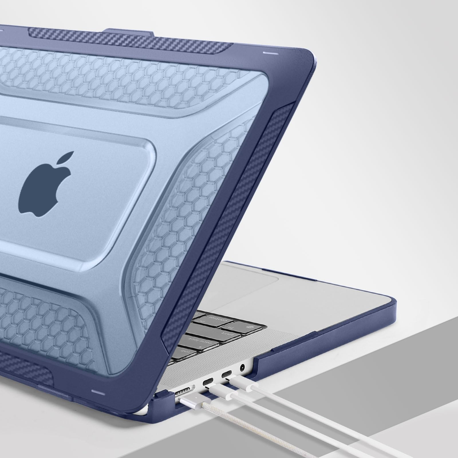 MOSISO Funda Compatible con MacBook Pro 16 Pulgadas M5 M4 M3 M2 M1 A3428 | A3429 A3403 A3186 2026-2021, Honeycomb Shockproof TPU Bumper Heavy Duty Carcasa con Soporte Plegable&Teclado,Azul Marino