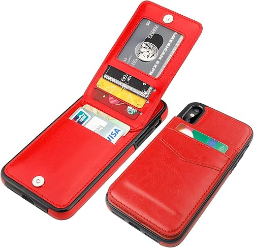 Miniatura 8 de KIHUWEY Funda compatible con iPhone Xs Max con soporte para tarjeta de crédito, cierre magnético de cuero de alta calidad, resistente funda