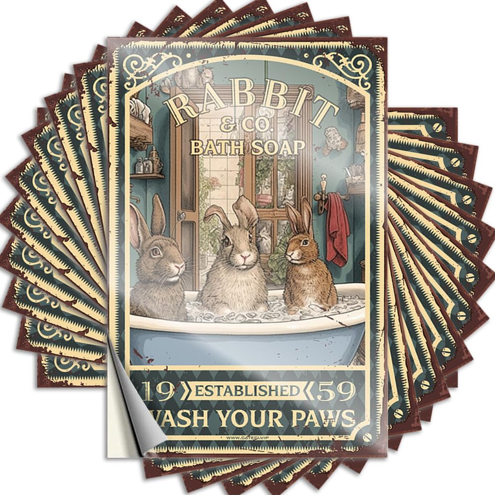 Quote - Autumn Laptop Rabbit Bath Soap Wash Your Paws for Checkered Mens Room Accessories(8X12CM)