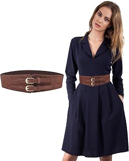 AWAYTR Wide Belts for Women Double Buckle Elastic Corset Stretchy Waist