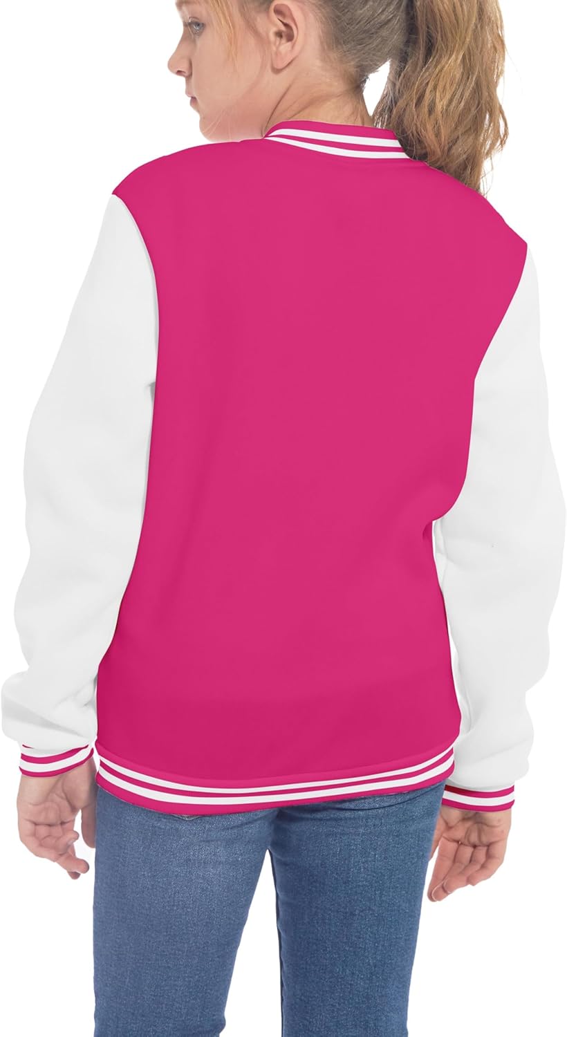 Kids Baseball Jackets Boys Girls Fit Varsity Jacket Casual Lightweight Plain Button Cardigan School Coat
