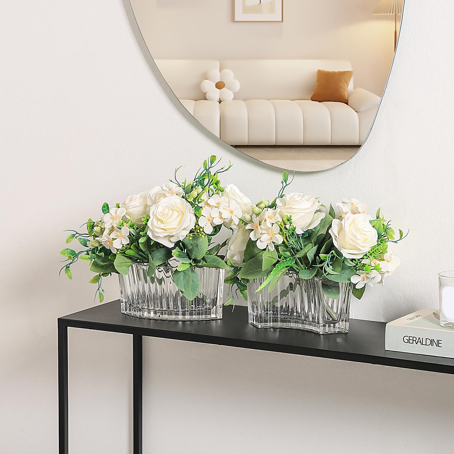 MCMCNCUIU Crystal Vases for Centerpieces, Flower Vases for Wedding Centerpieces, Clear Glass Vase for Flowers, Curve Small Vase for Living Room, Bedroom, Kitchen, Dining Table, Set of 2