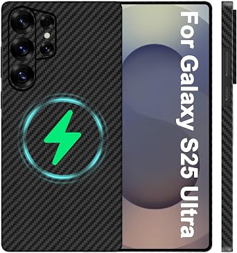 Slim 1500D Carbon Fiber Case for Samsung Galaxy S25 Ultra Black | Built in Magnet Compatible with Magsafe, Thin, Lightweight, Aramid Fiber Cover, Matte Black Gray