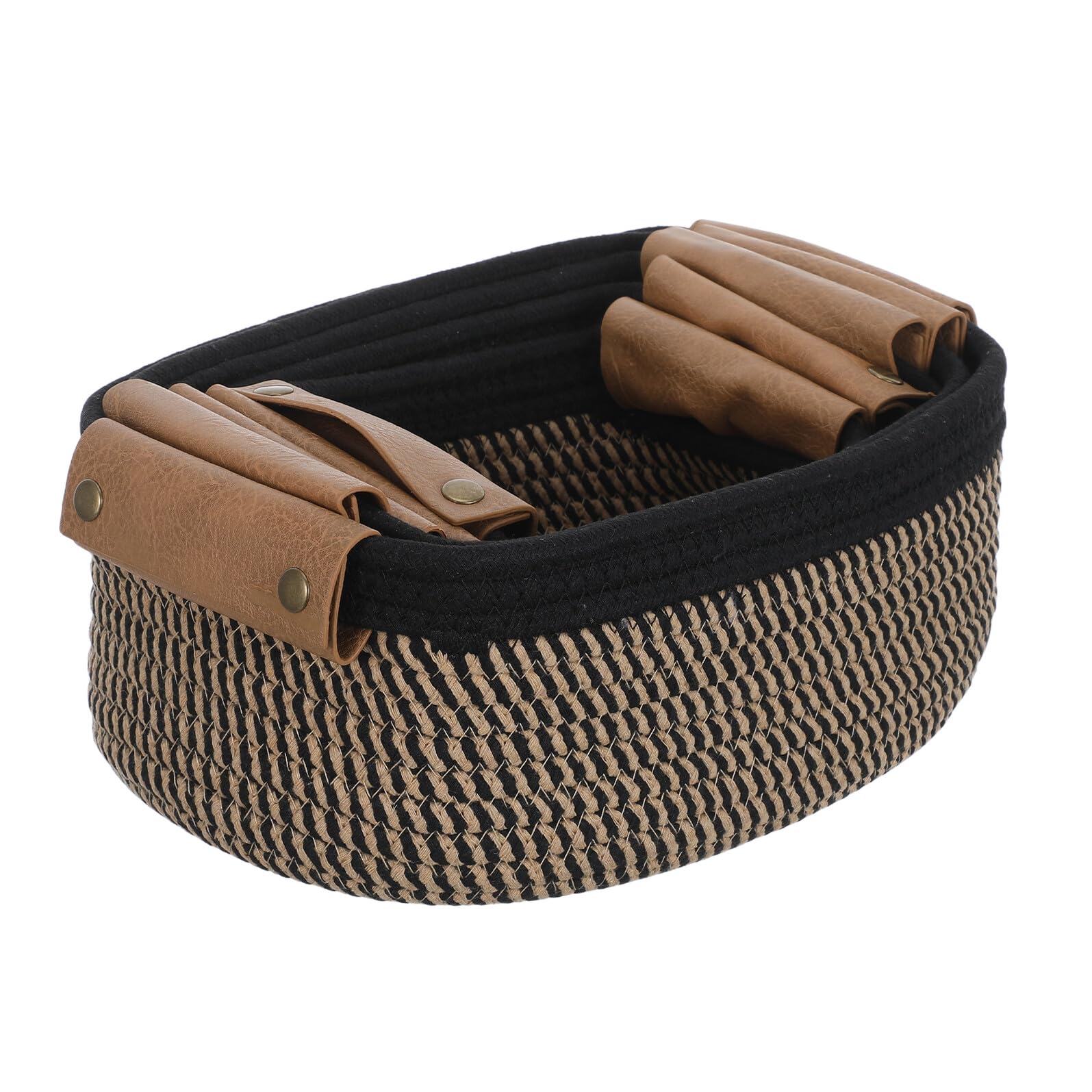 5 Szt. Cotton Rope Woven Basket Set with PU Handles Small Nursery Organizer Bins for Bath Storage Decorative Shelf Display for Essentials Toys