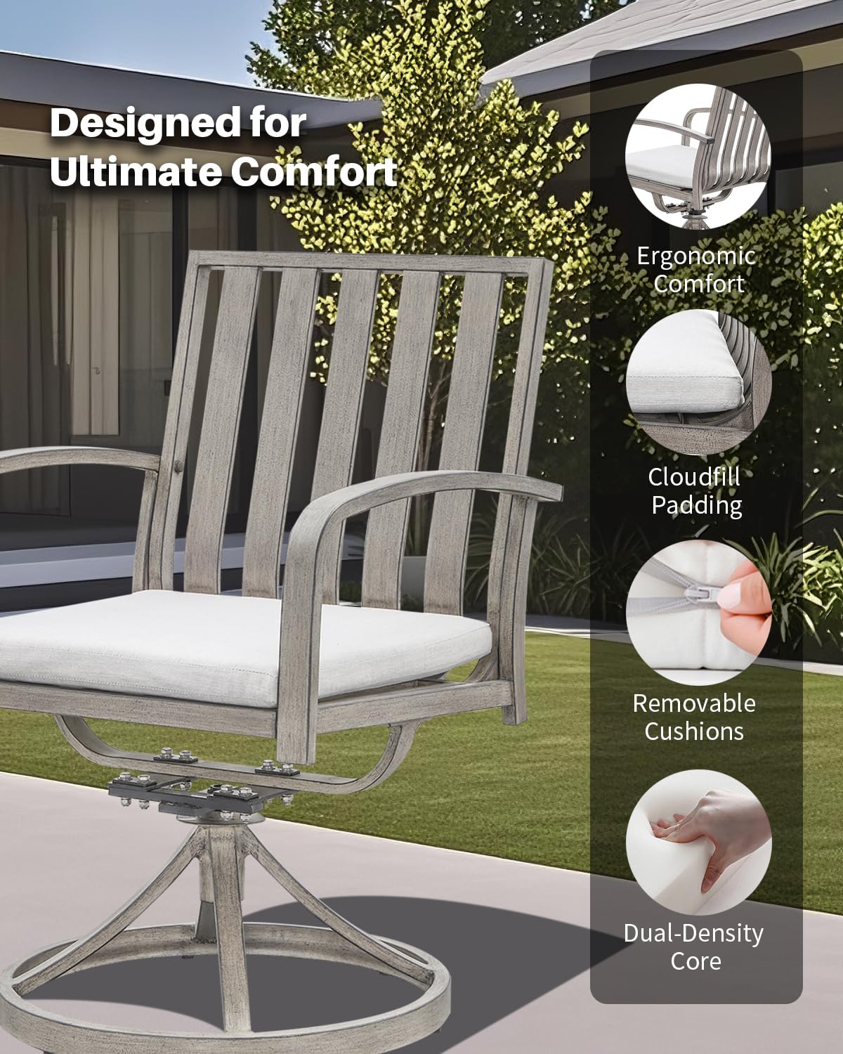 Juego de comedor al aire libre de 9 piezas, juego de comedor de aluminio de roble limado con sillas giratorias, juego de mesa y sillas de patio para todo tipo de clima para 8 personas con 9