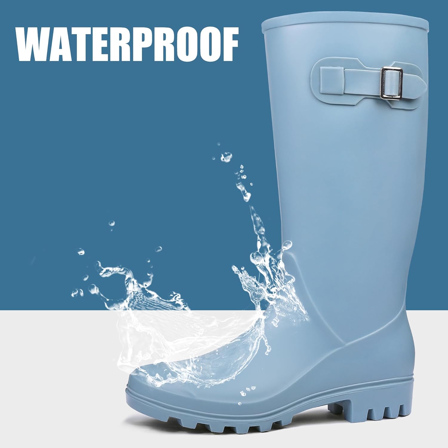 DKSUKO Women's Tall Rain Boots Garden Boots Waterproof Wellington Rubber Boots - Image 2