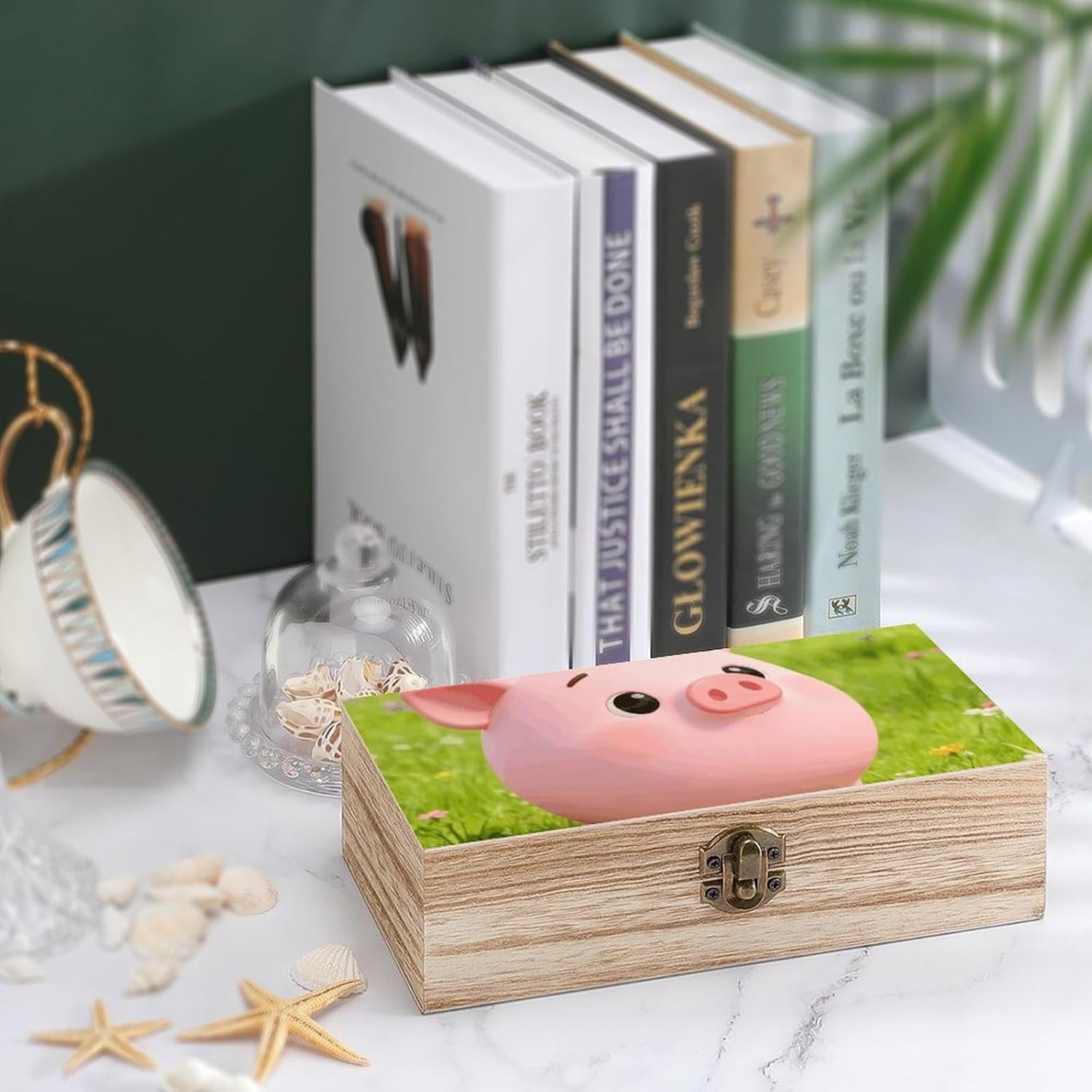 Cute Pigs Characters Pink Paulownia Wood Storage Box image 4