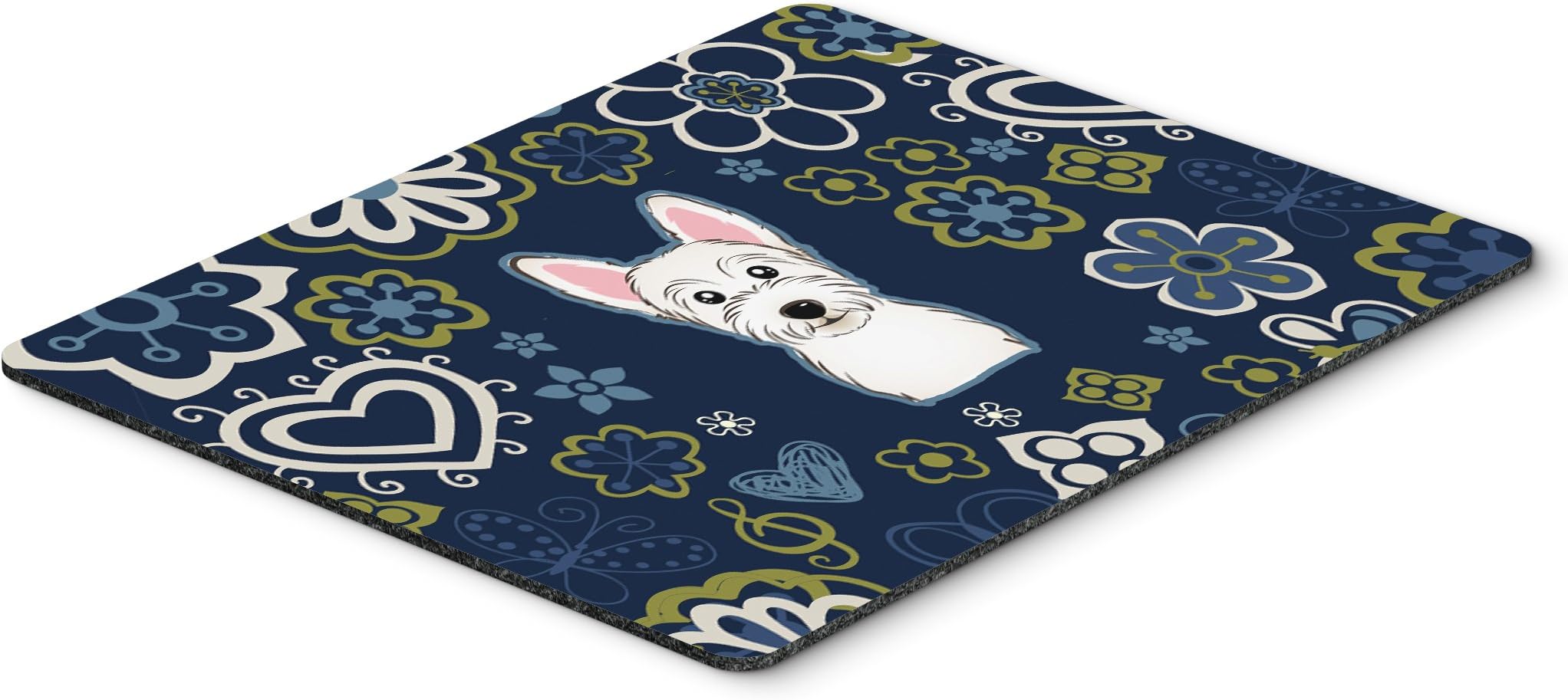 Blue Flowers Westie Mouse Pad, Hot Pad or Trivet