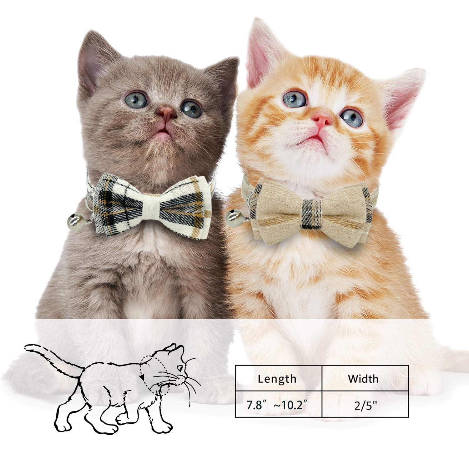 Katzenhalsband-Set, Katzenhalsband, mit niedlicher Fliege und Glöckchen, verstellbar von 19 - 27 cm, weich und bequem für Kätzchen und einige Welpen (beige + braun)