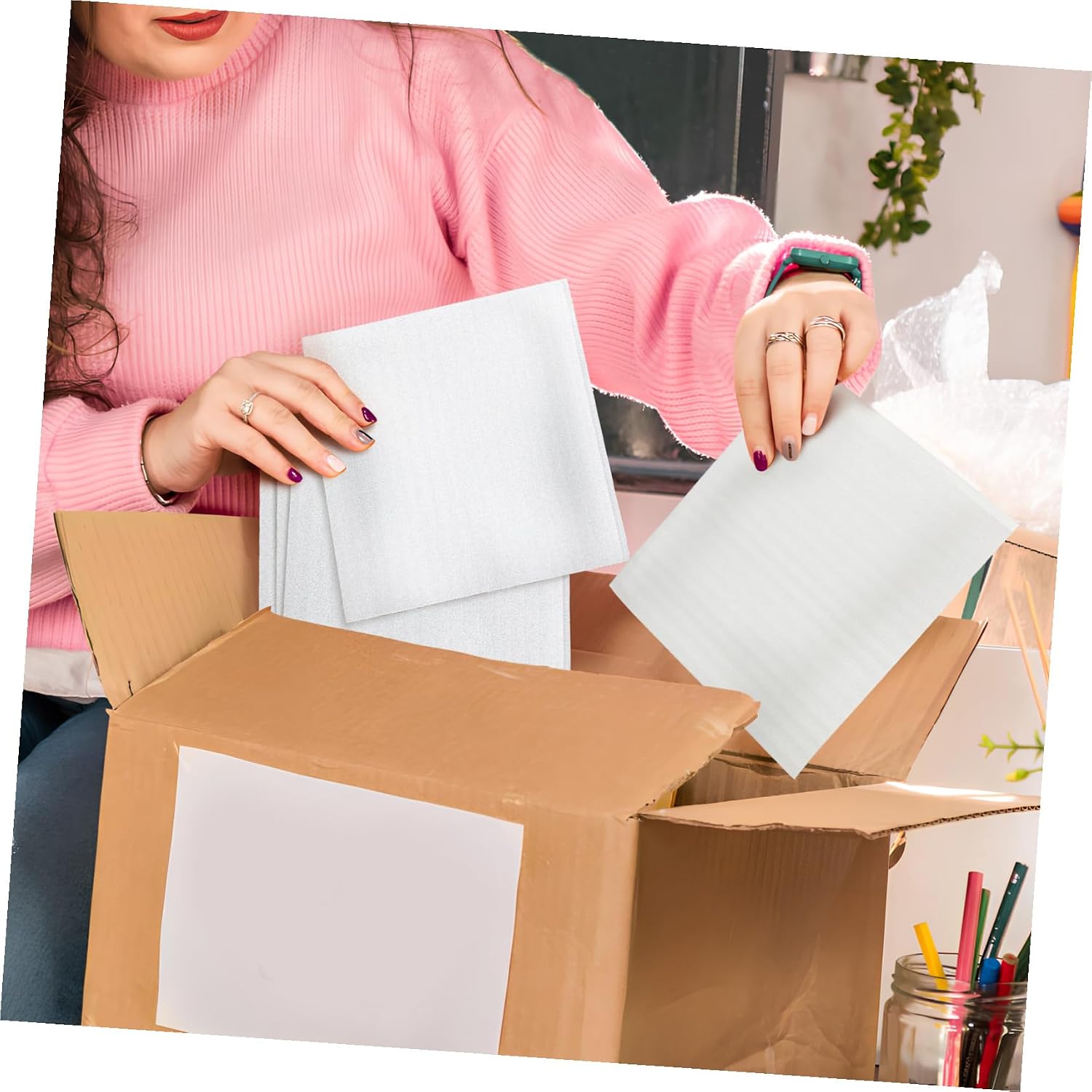 100 Pcs Foam Packing Pouches 20x20cm Pearl Foam Wrap Bags 0.5mm Shockproof Cushioning Mailer Packaging for Fragile Dishes Moving Shipping Supplies