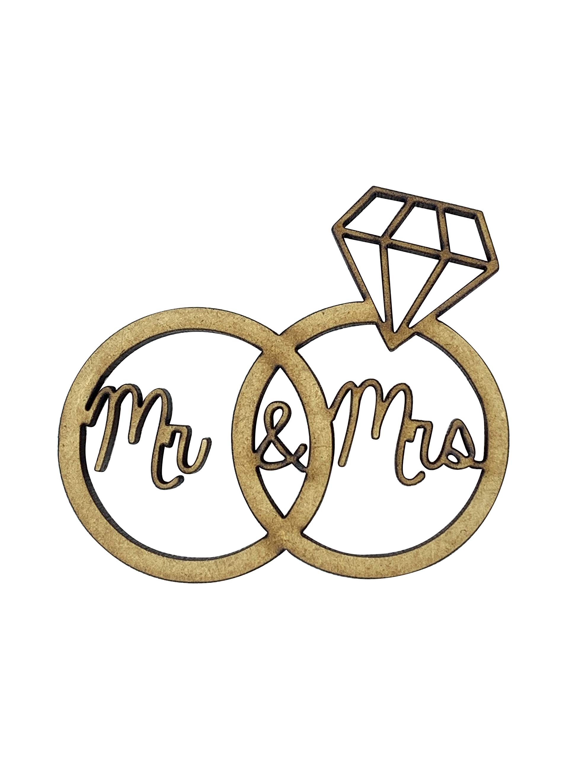 The Crafty Cow 4x Mr & Mrs Rings Engagement Proposal 5cm Wood Craft Embelishments Laser Shape