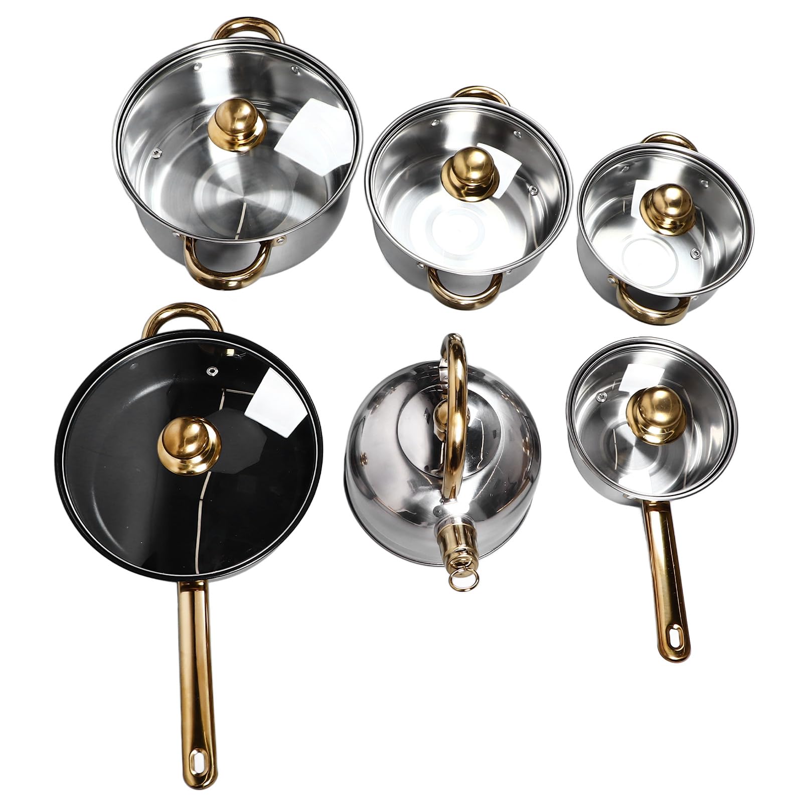 TOPINCN Juego de Ollas y Sartenes de Acero Inoxidable, Juego de Utensilios de Cocina Profesional con Dorado, Compatible con Todas las Placas de Cocina, Apto para Lavavajillas