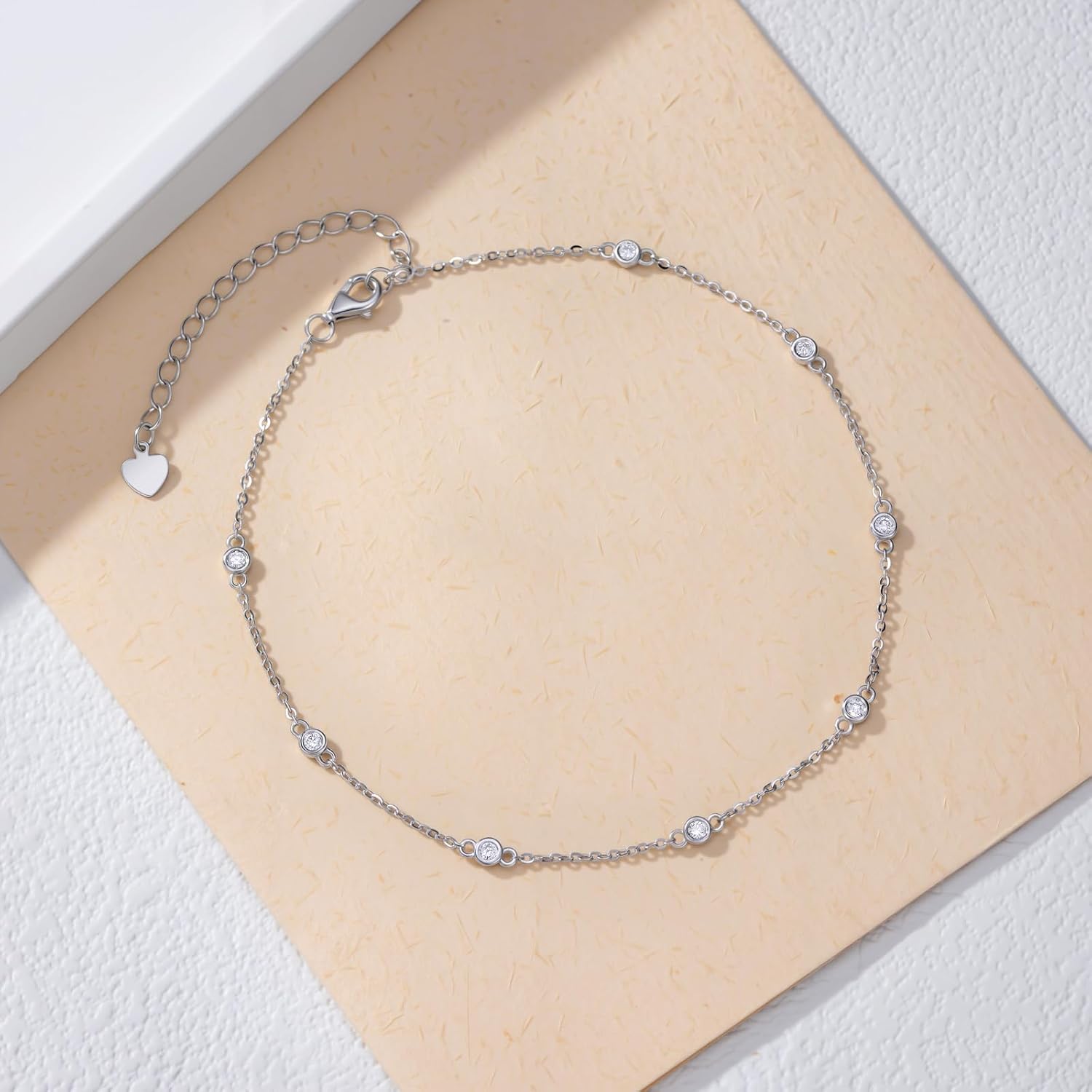 0.24 CTTW Diamond Station Anklet Bracelet for Women 925 Sterling Silver Lab Grown Diamonds Jewelry Gifts D Color VVS Clarity 9" + 2" Adjustable Chain image 2