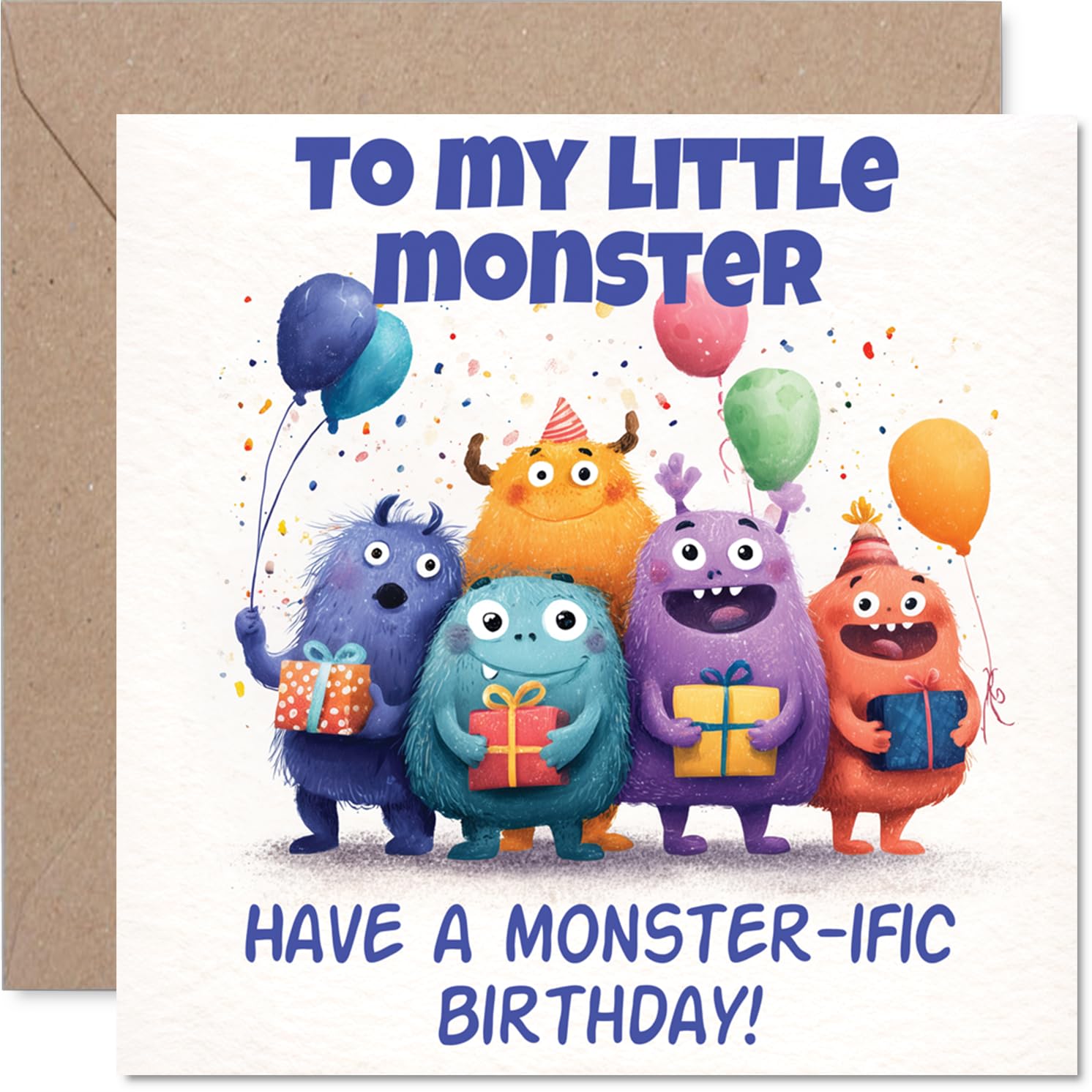 Playful Birthday Card - Big Birthday Cheers - Colourful Monsters with Balloons and Gifts - Bursting with Party Fun - 145mm Square, Envelope Included