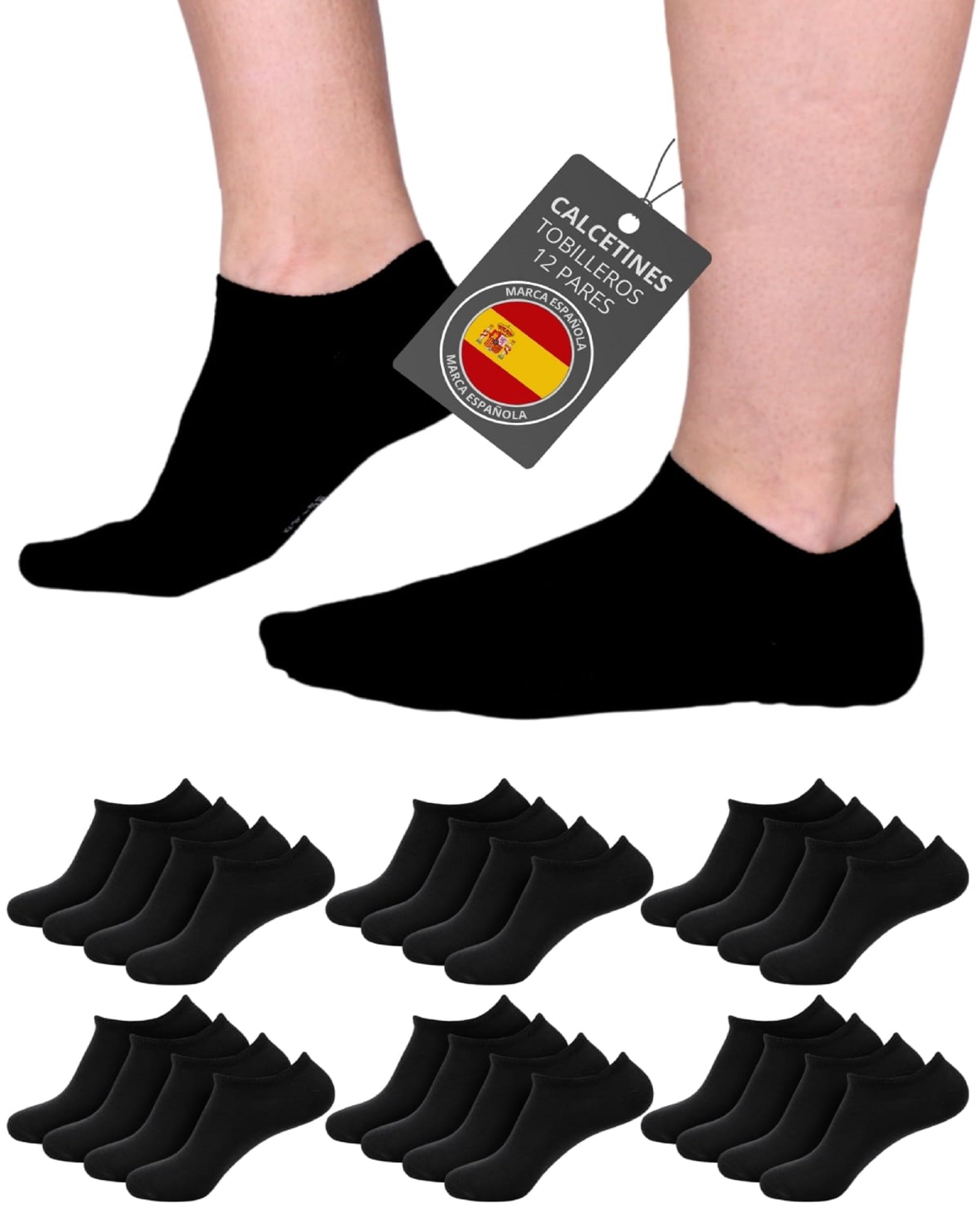 POPYS 12 Pares Calcetines cortos Unisex de 200 hiladas | Calcetines cortos Hombre | Calcetines cortos Mujer | Calcetines tobilleros Hombre