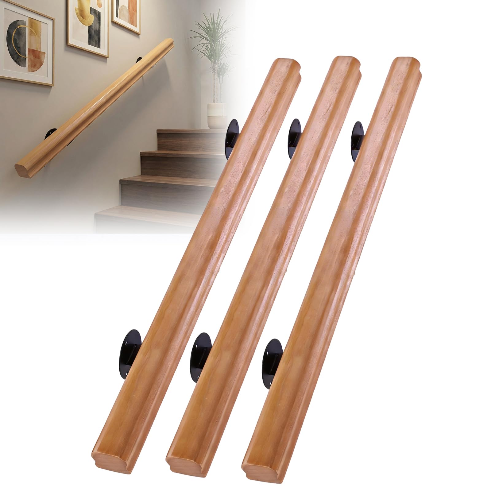 Grain 90Cm/100Cm Hand Rail For Stairs Non-Slip Stair Bannister Handrail Wall Mount With Installation Kit For Interior Corridor Villa Building Loft