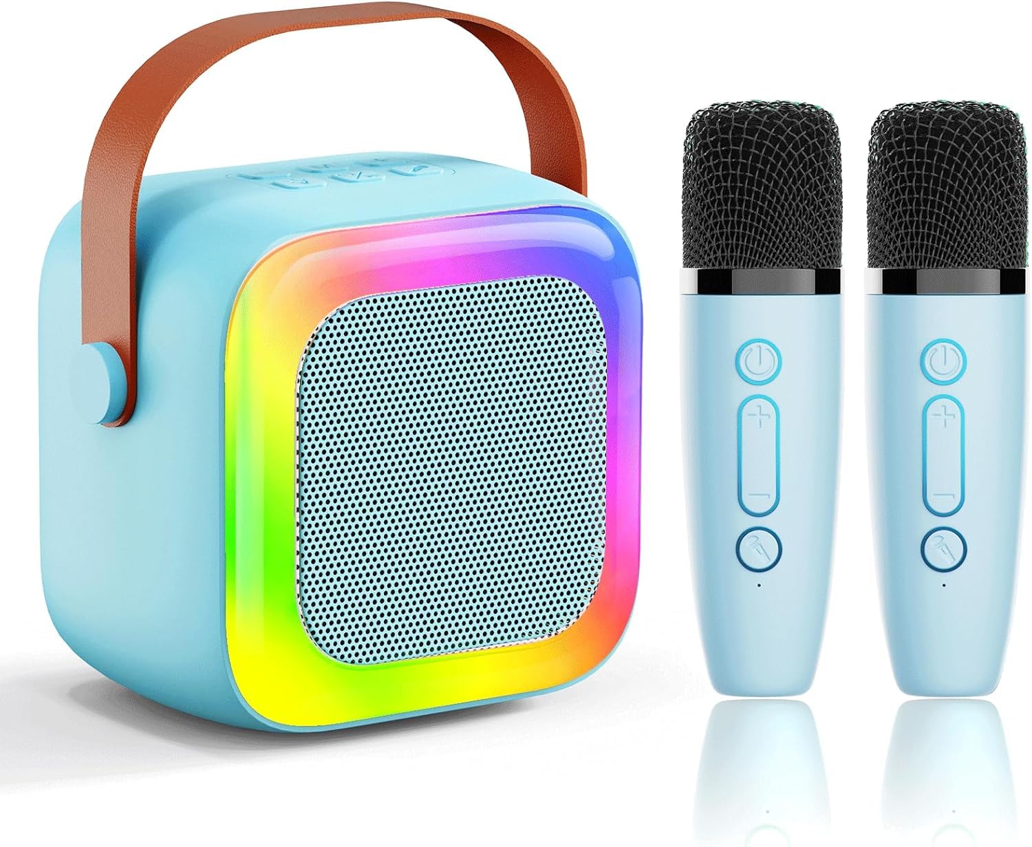 Mini Karaoke Machine for Kids Teen Adults, Kids Karaoke Machine with 2 Wireless Microphones and LED Lights Toys for Party, Home, Gifts for 4 5 6 7 8 9 10 11 12+ Years Girls Boys(Blue)