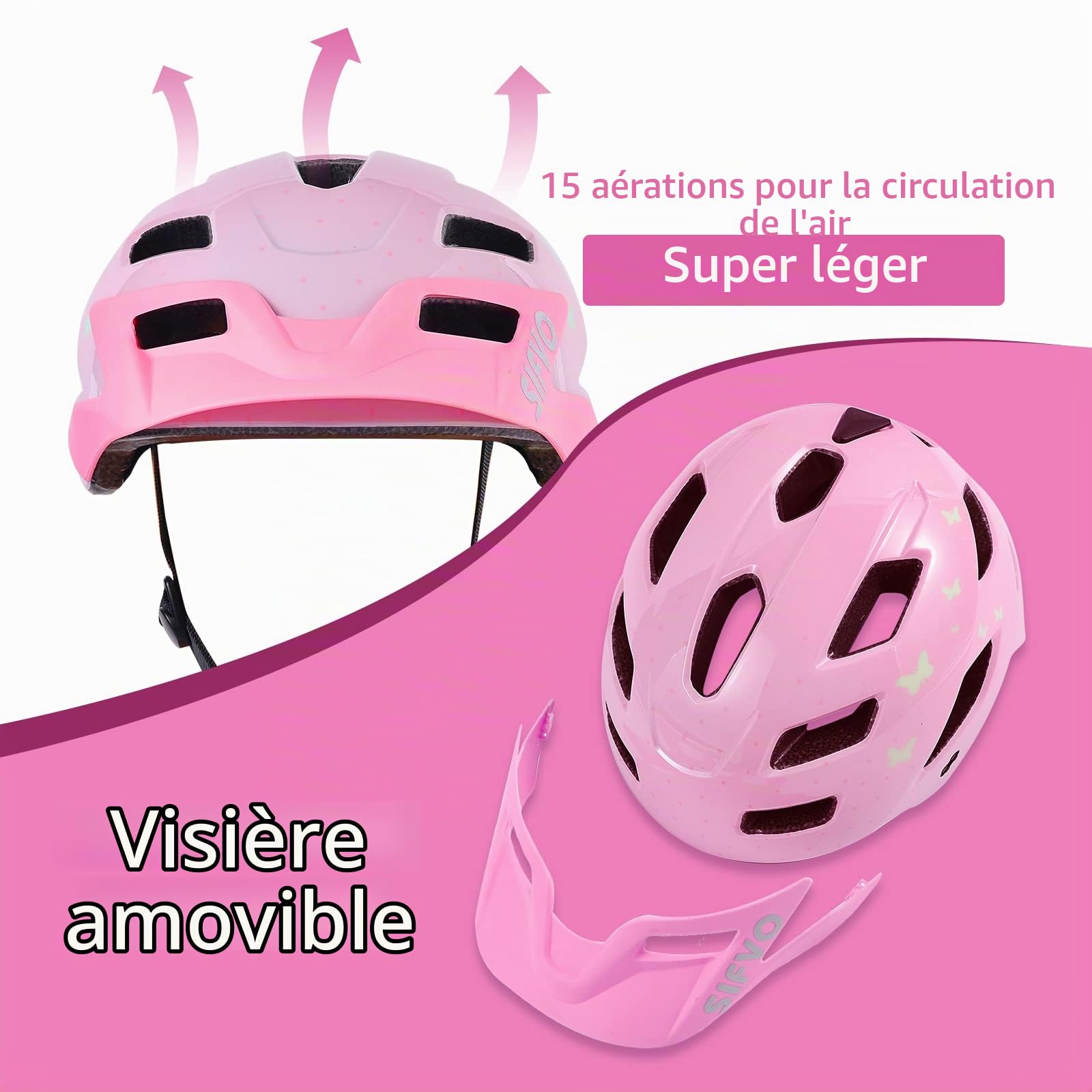 SIFVO Casque de vélo Enfants garçon et Fille 5-14 Ans Casques Velo Enfant pour Cyclisme Skateboard avec visière Amovible (50-57 cm)