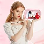 Initial Clear Makeup Bag - Make Up Bag Travel Toiletry Case Preppy Cosmetic Bags Organizer Gifts for Women Valentines Day Brithday Gift Mom Girl Gifts Clear Toiletry Bag (Pink N)