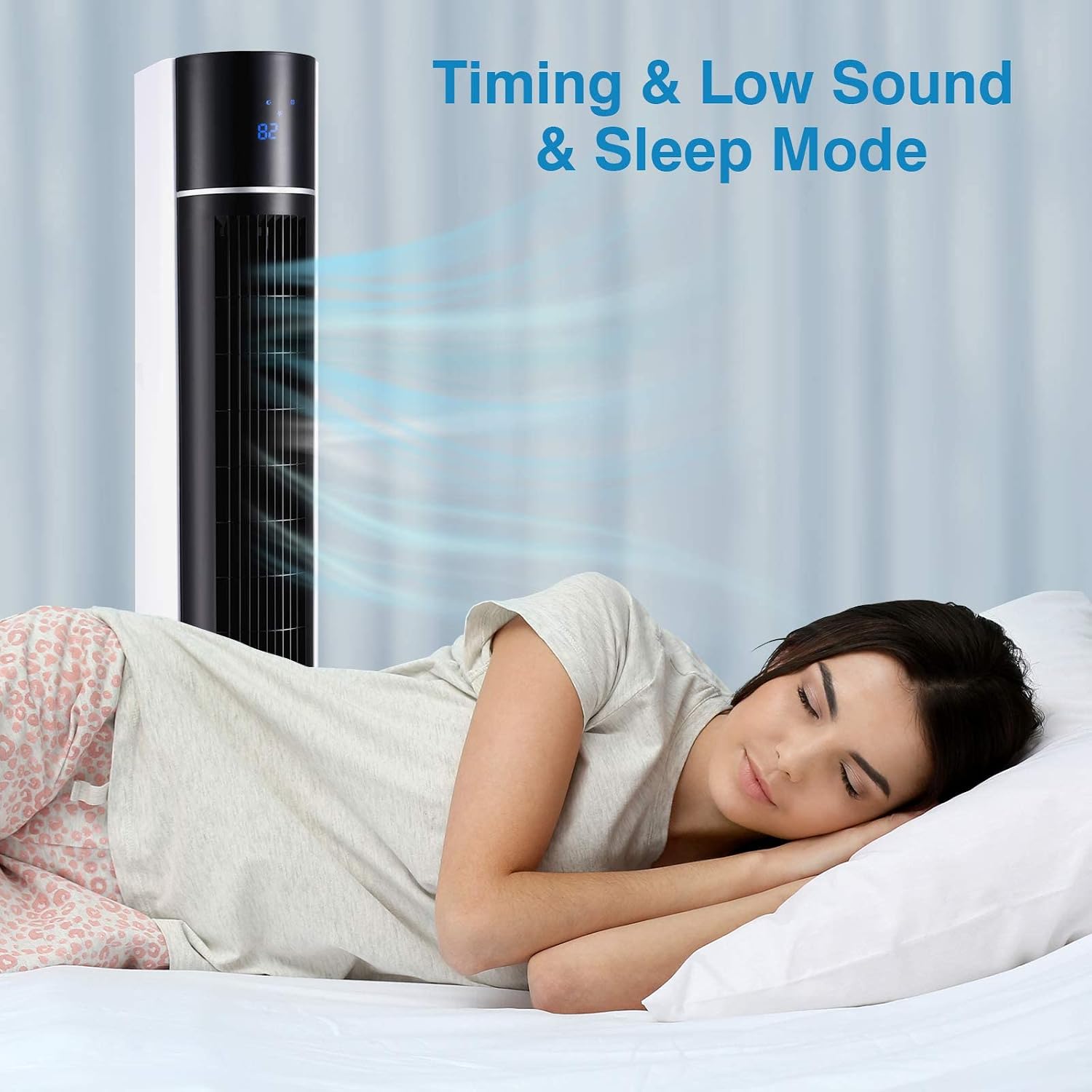 Trustech Evaporative Air Cooler, Indoor Oscillating Cooler Fan with Remote, 3 Modes 3 Speeds Air Cooler, Bladeless 43" Air Conditioner Fan for Bed Room, Office, 3L Water Tank, 12H Timer, 2 Ice Boxes