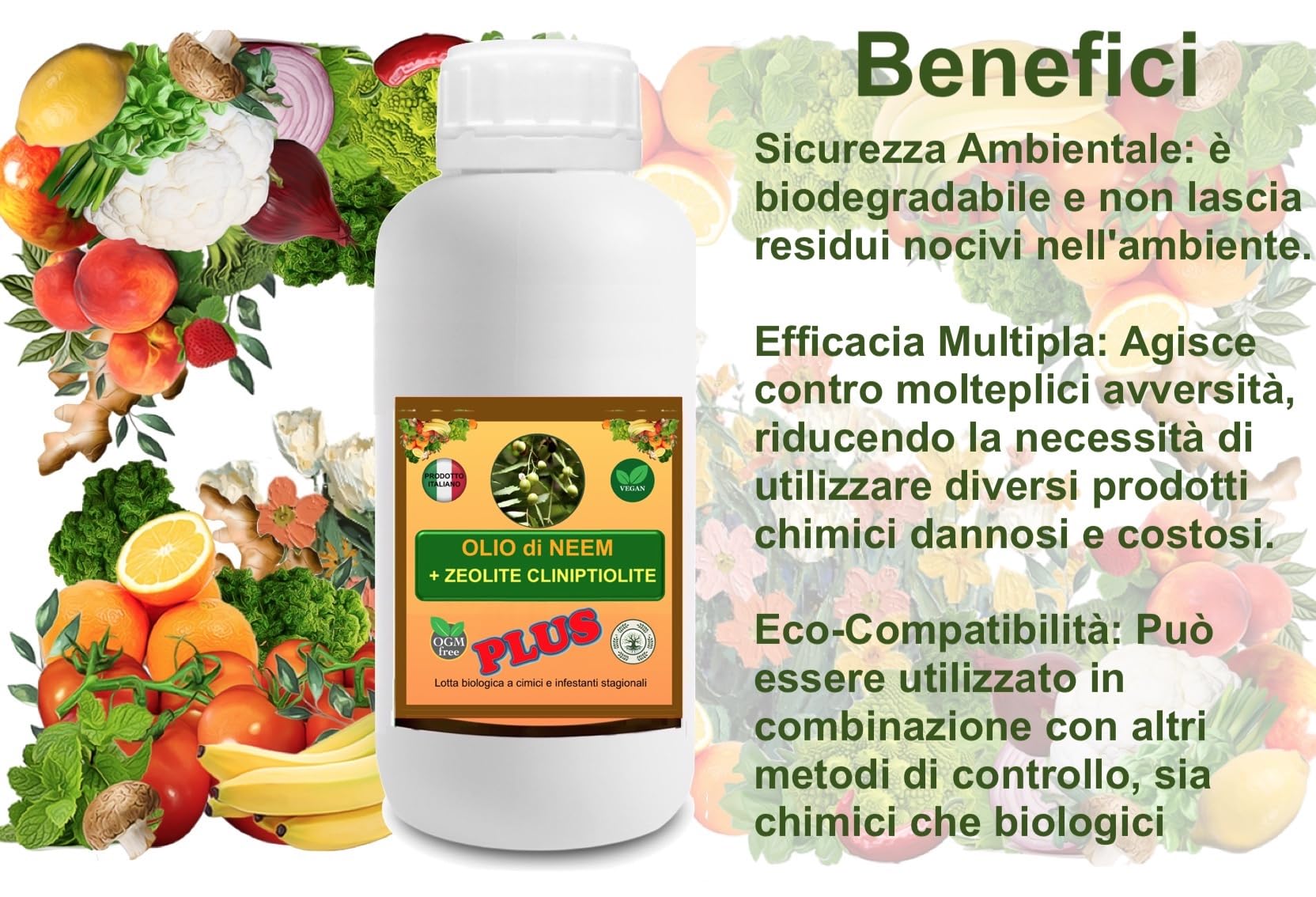 GSW© Olio di NEEM PLUS Potenziato con Zeolite e Chabasite Biologico Olio di Neem Solubile Ottimo su Orto e Giardino, 100% Naturale No OGM Atossico per Piante, Animali, Persone, Ambiente (1 Litro PLUS)