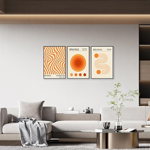 Miniatura 7 de Bauhaus - Juego de 3 lienzos minimalistas para pared, ondas naranjas, círculos geométricos y curvas, 1919-1923 pósteres abstractos retro para