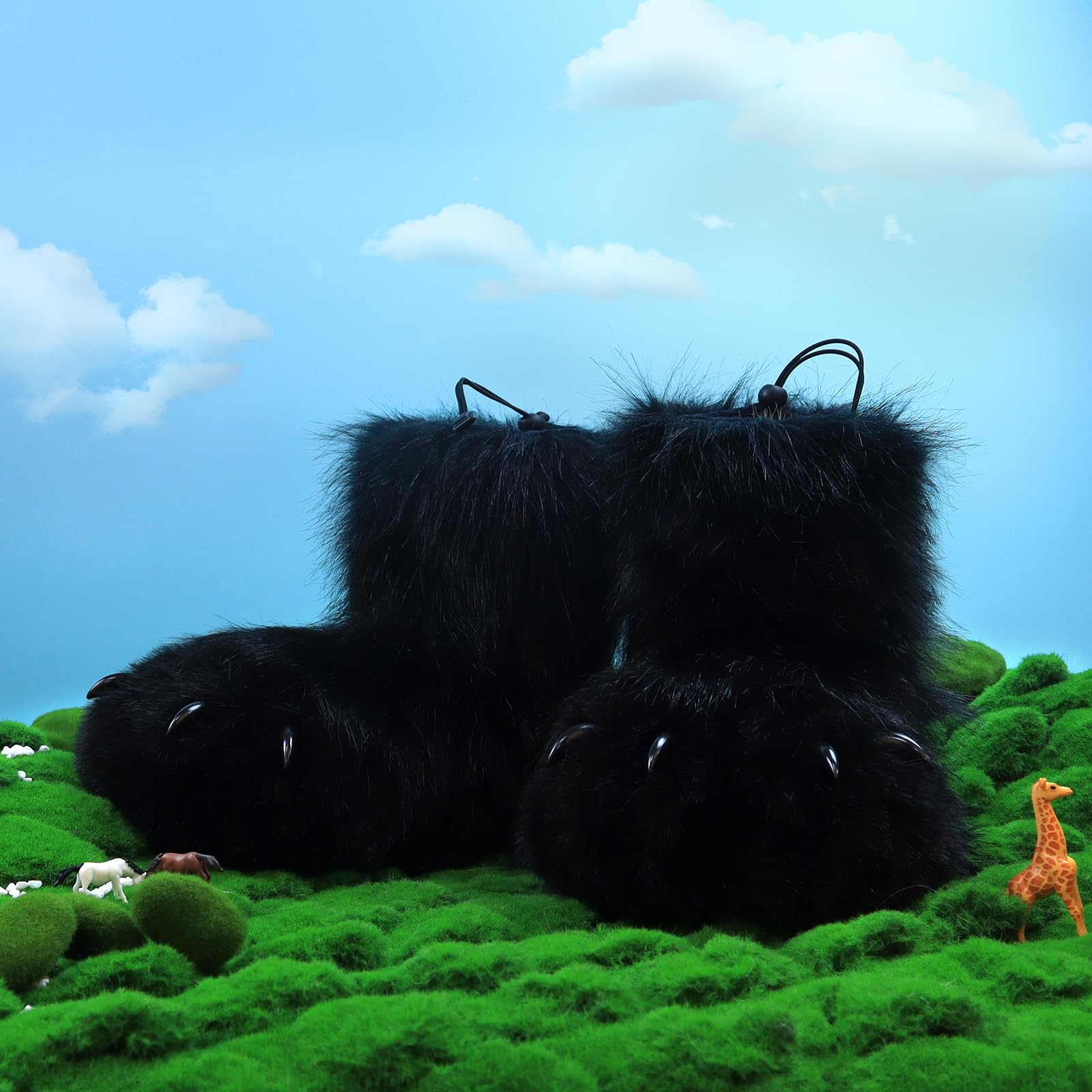 Pelzige Kunstpelz Schuhe Tier Katze Fuchs Pfote Hausschuhe Fursuit Plüsch Fuzzy Fluffy Warm Kralle Stiefel Kostüm Zubehör