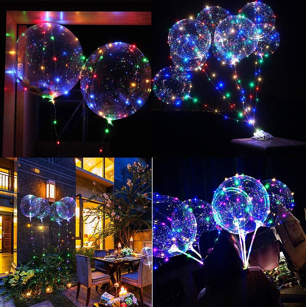 Led Bobo Balloons, Zodight 10 Pack LED Light Up Balloons, Glow Transparent Bubble Balloons with String Lights for Christmas Wedding Birthday Outdoor Party Decorations (18 Inch/Colorful)