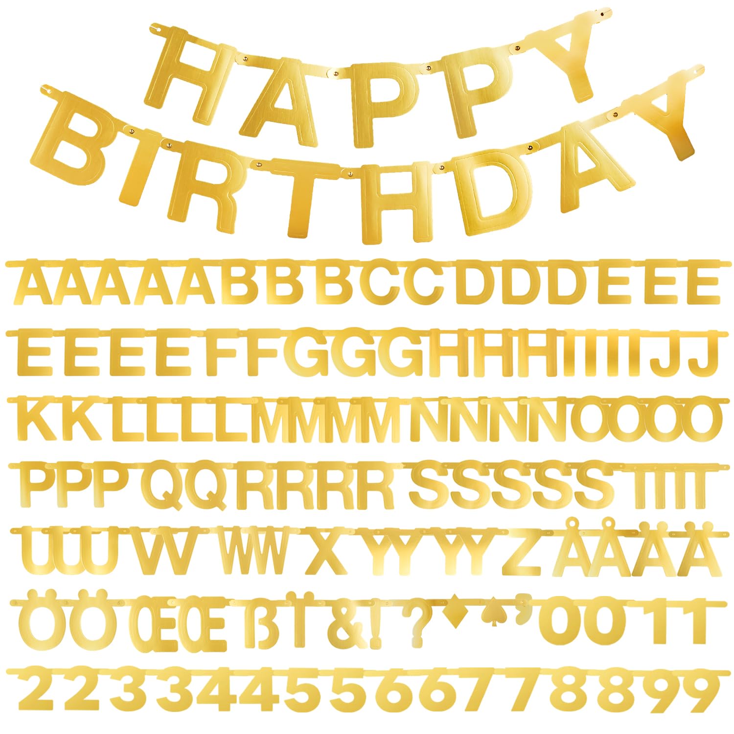 SUNBEAUTY 146 Pcs Gold DIY Make Your Own Banner Customizable Letters Symbols Banner For Birthday Wedding Happy New Year Baby Shower Graduation Retirement Xmas Party Decoration