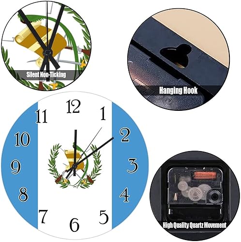 Miniatura 6 de Reloj de pared decorativo de madera de Guatemala con bandera de Guatemala, reloj decorativo retro para el hogar, bandera nacional, recuerdo de país,