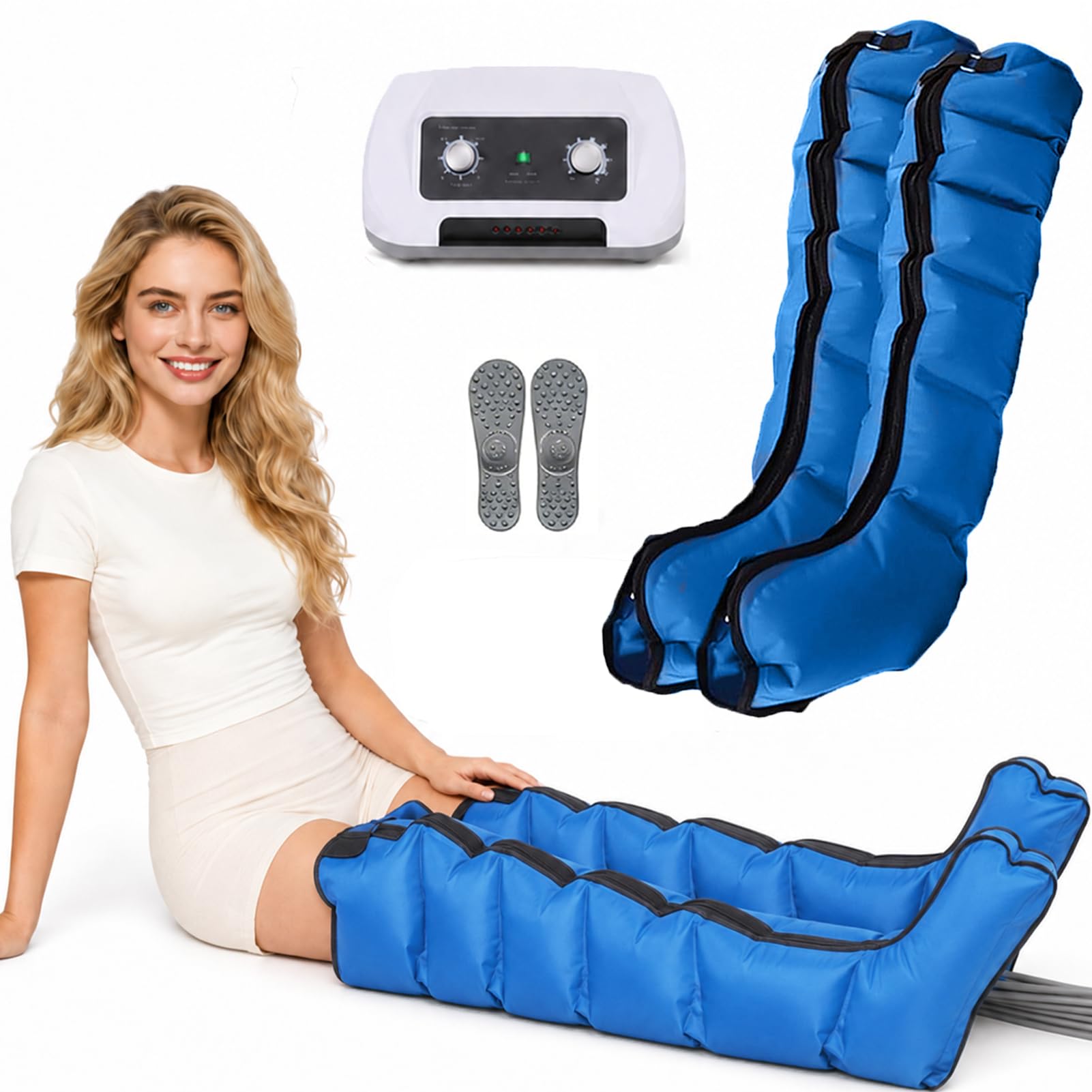 Maquina Presoterapia para Casa Piernas Completo Lipedema 6 Camaras | Botas de Presoterapia Profesional, Masajeador para Drenaje Linfático y Circulación de Piernas, Presión Ajustable 30-240 mmHg