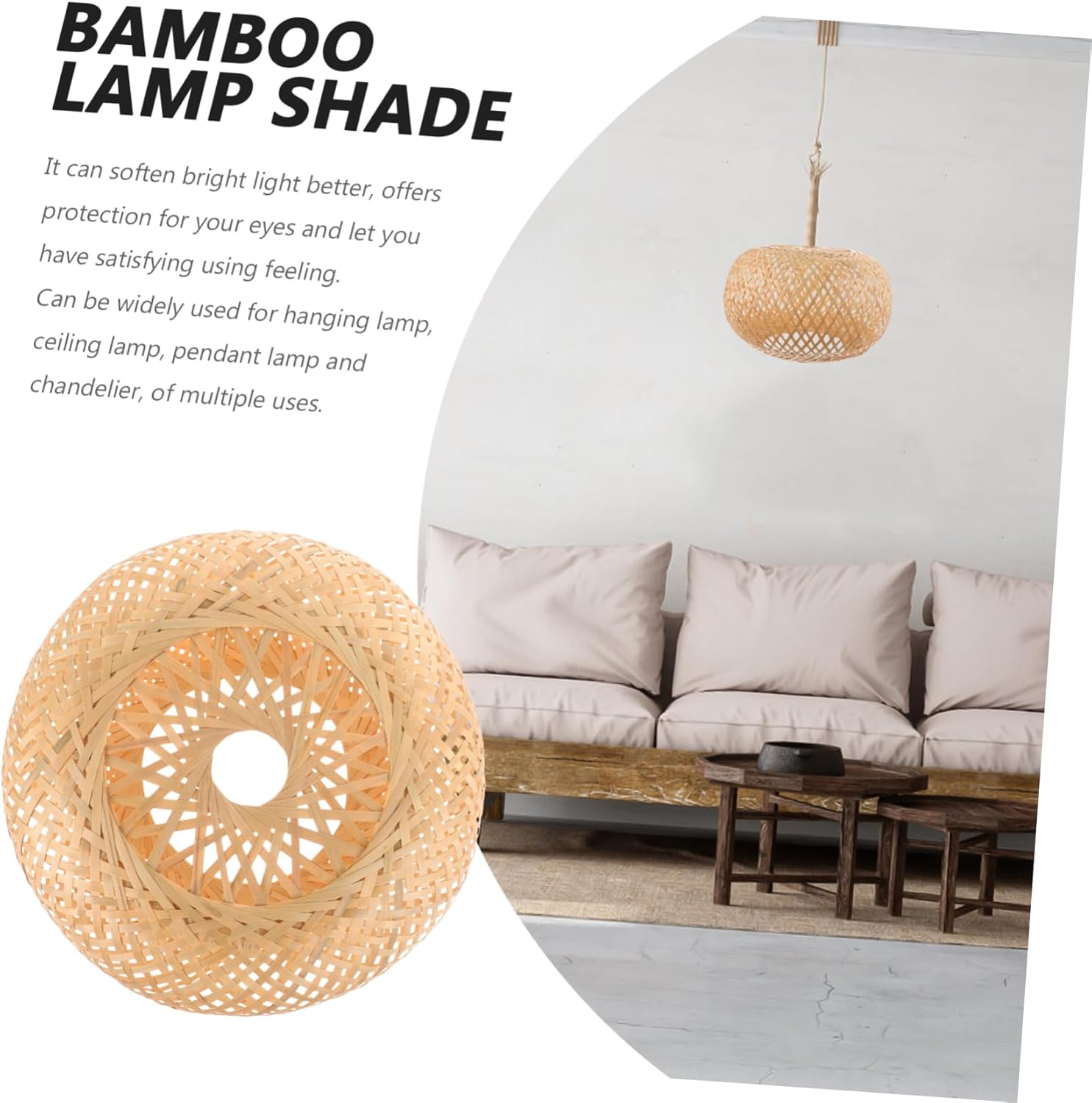 Gadpiparty Bamboo Lampshade Pendant Light Shade Style Lamp Lighting Rattan Pendant Wicker Light Rattan s Ceiling Pendant Hanging Bamboo Weaving