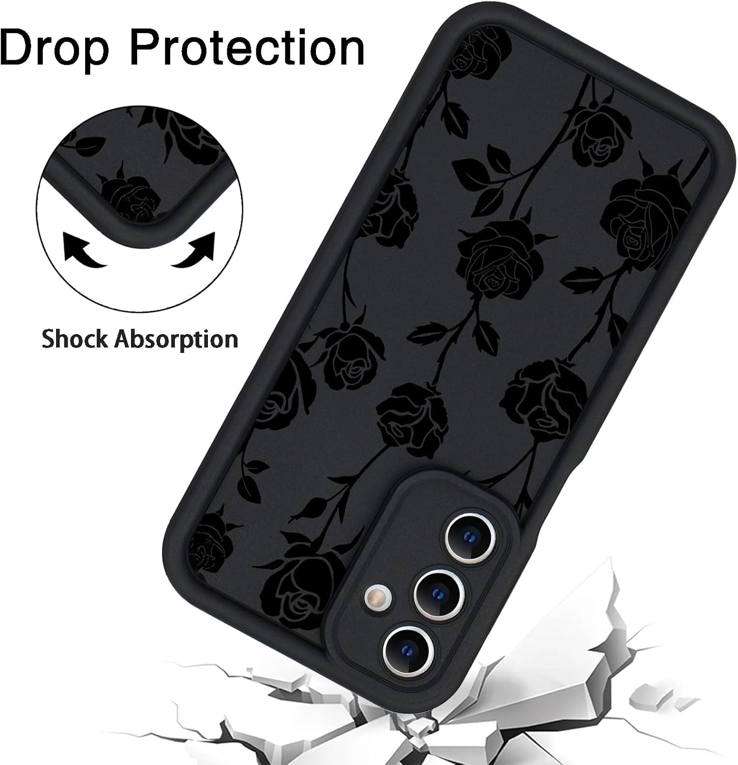 Compatible with Samsung Galaxy S25 Case, Cute Floral Silicone, Senior Shockproof Protection and Anti-Scratch for Soft Slim Phone Cover for Women Girls-Black Rose - Image 2