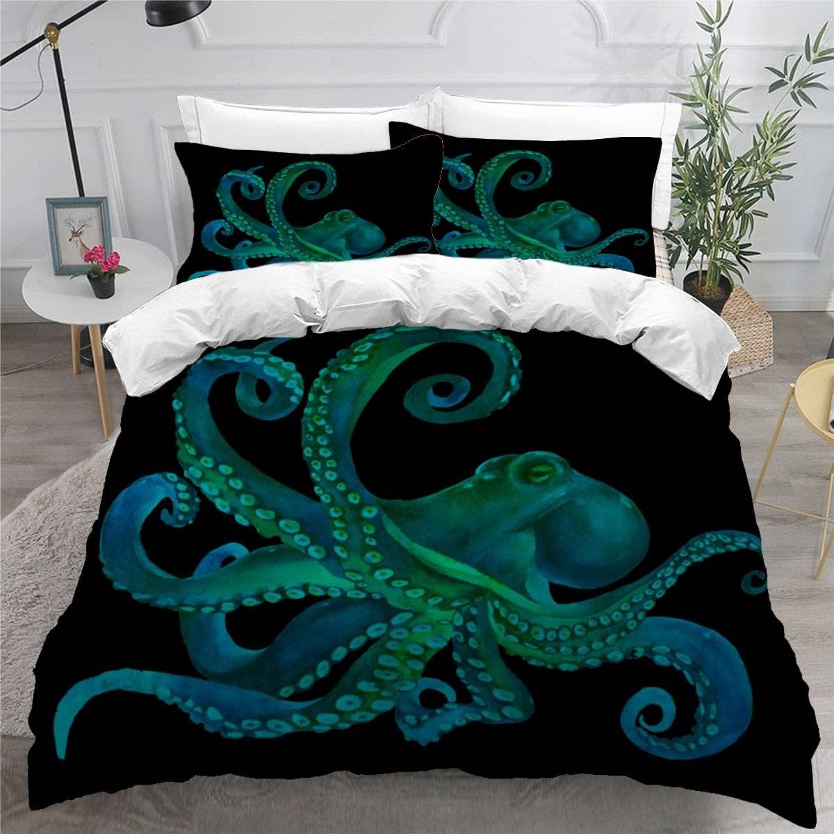 AKATIE Duvet Cover King Size 3d Printed Adults Teenager Microfiber Fluffy Kingsize Bedding Octopus Blue Ocean Octopus Comforter Cover King Size with Pillowcases（230x220）