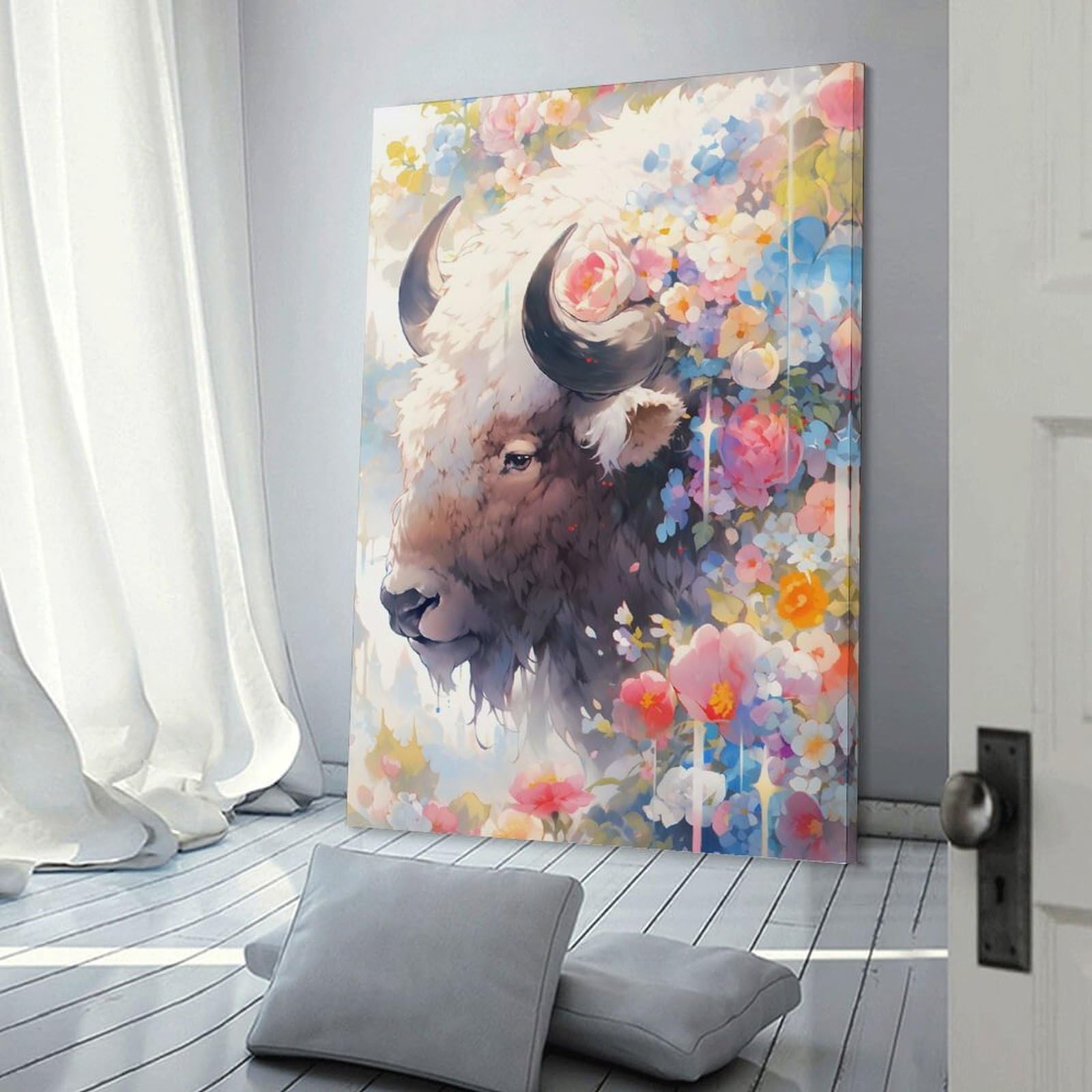 Junmoney Dazzling Bison Wall Picture Print 24x36inch(60x90cm), for Lounge Decor, Offices Or Entryway Styling, A Flexible Wall Accent for Shared Spaces