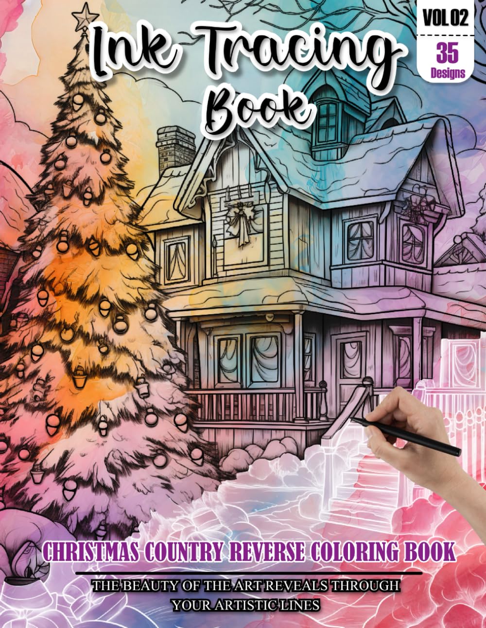 Ink Tracing Book: Stress relief reverse Christmas Country ink tracing book for adults: mindfully Follow white lines to Uncover 35 Christmas Country ... gift for Christmas country lovers(Vol-2)