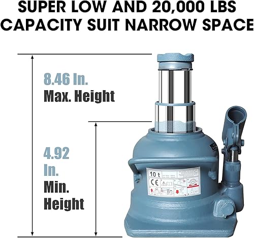 Miniatura 2 de TCE Troin Double Ram de 10 toneladas (20,000 libras) Gato hidráulico de botella de coche soldado de perfil bajo para reparación de automóviles y