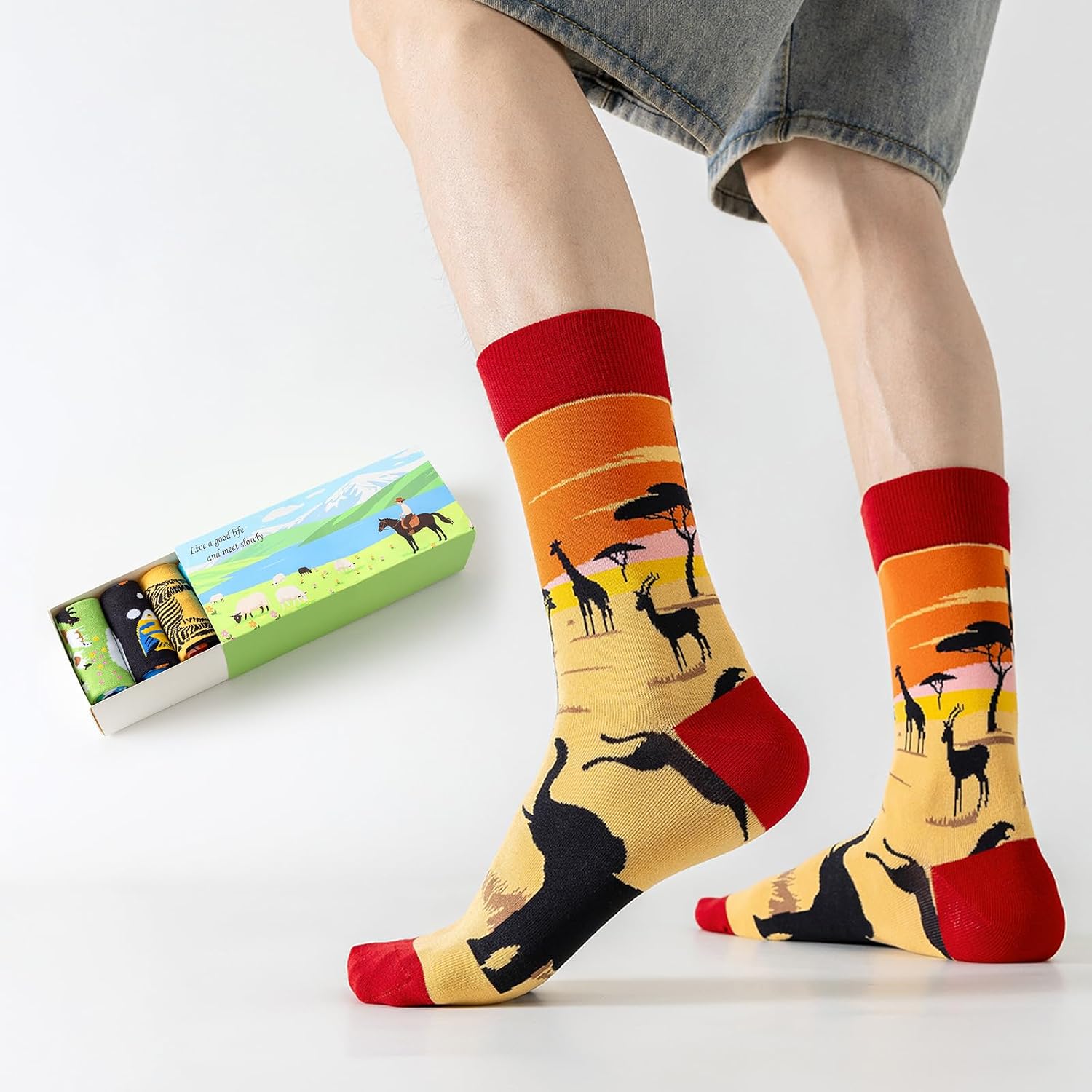 6 Pairs Men's Funny Novelty Crew Socks,Pattern Crazy Cool funky Socks Cotton Socks for Christmas Gifts
