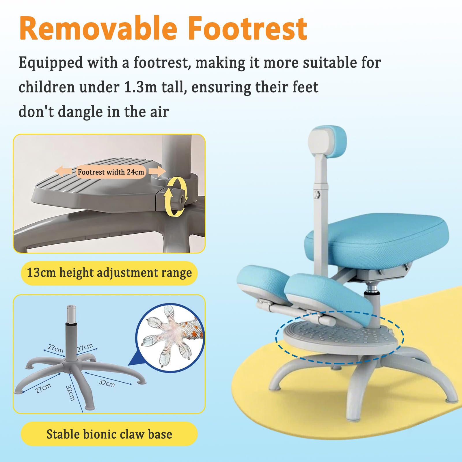 Sillas Ergonómicas de Rodillas Sillas de Escritorio Infantiles Sillas de Escritorio de Oficina con Rodillera Girada 360 ° para Que Los Niños Estudio